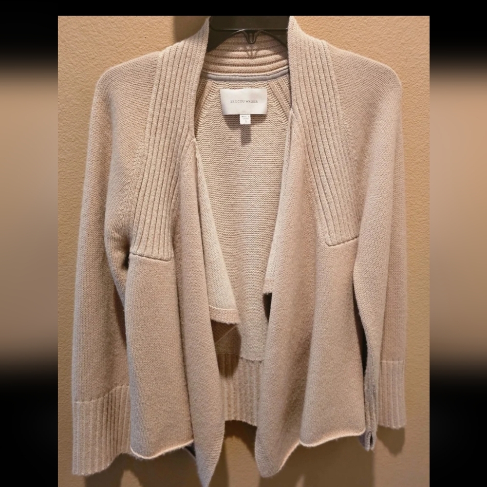 Brochu Walker Tan Wool Cashmere Waterfall Cardigan Size Small - Picture 1 of 6